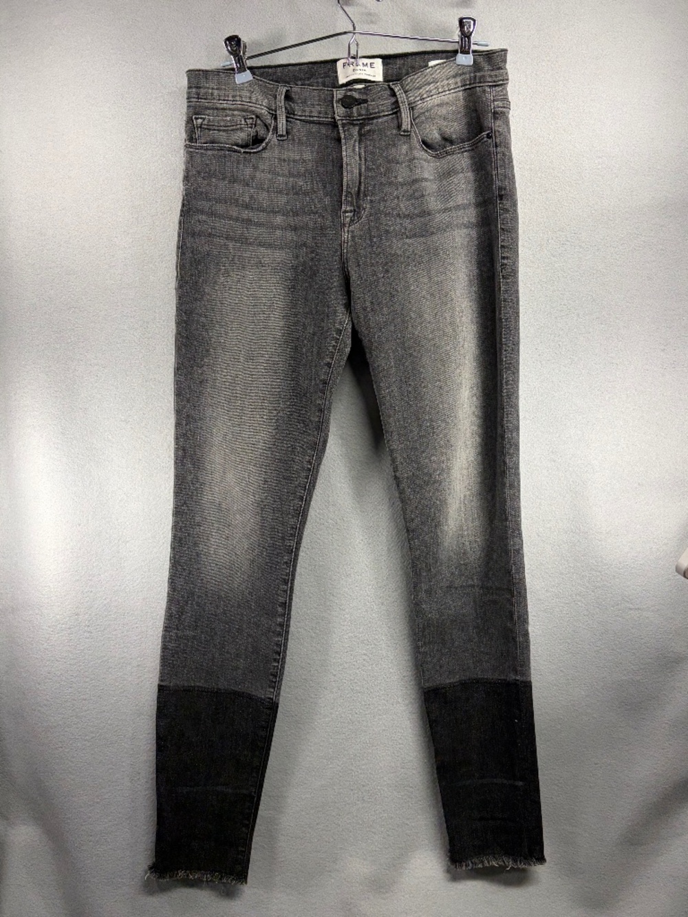 FRAME Gray Black Colorblock Frayed Hem Le Skinny de Jeanne sz 30